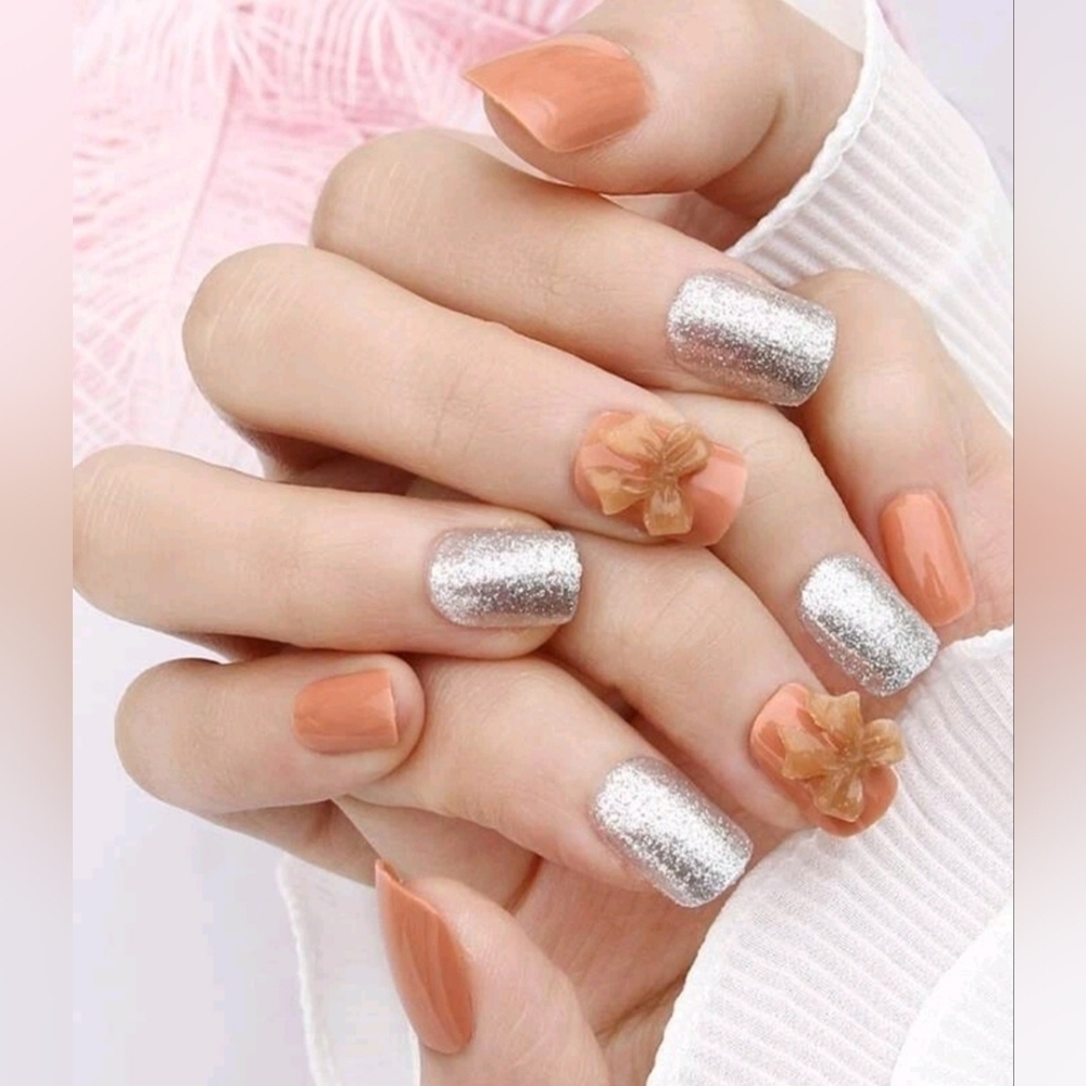 3D Bows & Glitter Press on Nails